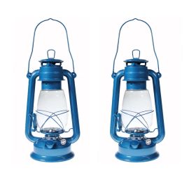 Lot of 2 - Hurricane Kerosene Oil Lantern Emergency Hanging Light Lamp - BLUE 12 Inches