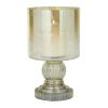 DecMode Brass Glass Handmade Turned Style Pillar Hurricane Lamp with Faux Mercury Glass Finish