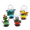 Gerson Set of 4 Assorted 13-inch High Metal and Glass Solar Garden Critter Lanterns