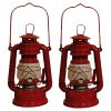 Lot of 2 - 8 Inch Red Hurricane Kerosene Oil Lantern Hanging Light / Lamp