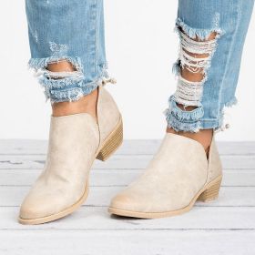 Autumn Women Shoes Retro High Heel Ankle Boots (Option: Beige-43)