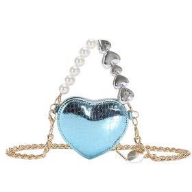 Mini Love-shape Pearls Handbag Fashion Cute Chain Lipstick Bag Women's Bright Candy Color Shoulder Messenger Bag (Color: Blue)