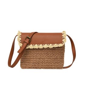 Women's Straw Mori Style Western Style All-matching Beach Crossbody Bag (Color: brown)