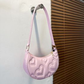 Women's Solid Color Love Embroidered Shoulder Bag (Color: Purple)