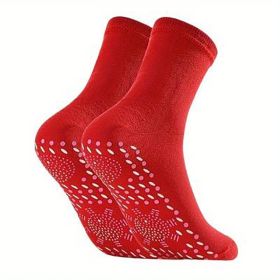 1 Pair Of Self-Heating Socks, Comfortable Elastic Resistant To Penetration Heating Socks Warm And Cold-Resistant Socks For Outdoor Activities, Skiing (Color: Red, size: US Shoe Size 6-10)