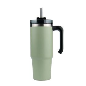 30oz 20oz Handle Vacuum Thermal Mug Beer Cup Travel Car Thermo Mug Portable Flask Coffee Stainless Steel Cups With Lid And Straw (Color: Green, Capacity: 600ml)