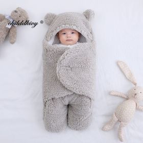 Soft Newborn Baby Wrap Blankets Baby Sleeping Bag Envelope For Newborn Sleepsack Cotton thicken Cocoon for baby 0-9 Months (Color: gray-Fleece, size: 0-3 M)