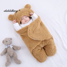 Soft Newborn Baby Wrap Blankets Baby Sleeping Bag Envelope For Newborn Sleepsack Cotton thicken Cocoon for baby 0-9 Months (Color: brown-Fleece, size: 0-3 M)