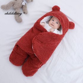 Soft Newborn Baby Wrap Blankets Baby Sleeping Bag Envelope For Newborn Sleepsack Cotton thicken Cocoon for baby 0-9 Months (Color: red-Fleece, size: 9M)