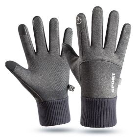 Men Winter Waterproof Cycling Gloves Outdoor Sports Running Motorcycle Ski Touch Screen Fleece Gloves Non-slip Warm Full Fingers (Color: light gray, size: XL)