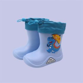 Waterproof Children Rubber Shoes Cute Dinosaur Pattern Water Shoes for Baby Girl Boy Rain Boots Kids Dabble Beach Shoes E10142 (Color: Blue1, size: Inner 18 cm)