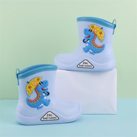 Waterproof Children Rubber Shoes Cute Dinosaur Pattern Water Shoes for Baby Girl Boy Rain Boots Kids Dabble Beach Shoes E10142 (Color: Blue2, size: Inner 18 cm)