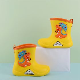 Waterproof Children Rubber Shoes Cute Dinosaur Pattern Water Shoes for Baby Girl Boy Rain Boots Kids Dabble Beach Shoes E10142 (Color: Yellow2, size: Inner 16 cm)