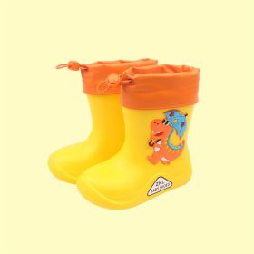 Waterproof Children Rubber Shoes Cute Dinosaur Pattern Water Shoes for Baby Girl Boy Rain Boots Kids Dabble Beach Shoes E10142 (Color: Yellow1, size: Inner 16 cm)