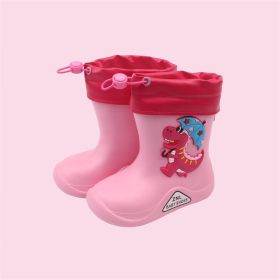 Waterproof Children Rubber Shoes Cute Dinosaur Pattern Water Shoes for Baby Girl Boy Rain Boots Kids Dabble Beach Shoes E10142 (Color: Pink1, size: Inner 16 cm)