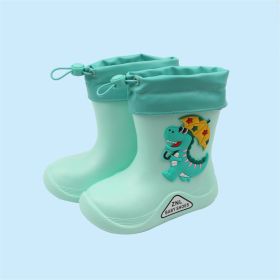 Waterproof Children Rubber Shoes Cute Dinosaur Pattern Water Shoes for Baby Girl Boy Rain Boots Kids Dabble Beach Shoes E10142 (Color: Green1, size: Inner 18 cm)