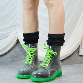 Women Boots for Martins Rain Boots Winter Transparent Candy Colour Girls Water Shoes Overshoes Non-slip Woman Ankle Boots Ladies (Color: green-with socks, size: 39)