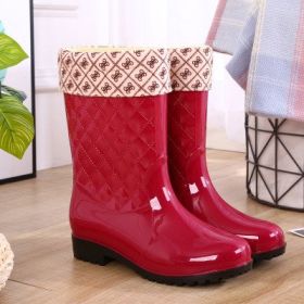 Rain Boots Woman Water Shoes Women Slip On Keep Warm Non-Slip Boots Women Lluvia Boots Washing Shoe Rain Boots For Women d34 (Color: Red cotton jacket, size: 39)