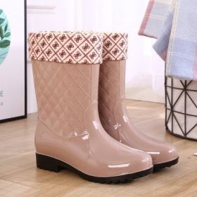 Rain Boots Woman Water Shoes Women Slip On Keep Warm Non-Slip Boots Women Lluvia Boots Washing Shoe Rain Boots For Women d34 (Color: Apricot with cotton, size: 37)