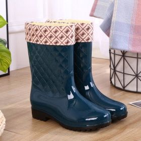 Rain Boots Woman Water Shoes Women Slip On Keep Warm Non-Slip Boots Women Lluvia Boots Washing Shoe Rain Boots For Women d34 (Color: Dark green cotton ja, size: 41)