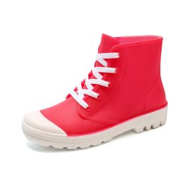 New Woman Rain Boots Ankle Boot for Woman Waterproof Solid Color Shoes Spring Autumn Rain Boots Non-Slip Female Casual Shoe (Color: Red, size: 6)