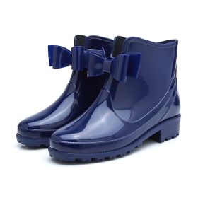 New Fashion Women Rain Boots Fashion Non-Slip Women's Water Shoes Flat Bottom Women Velvet Short Tube Warm Overshoes934 (Color: Blue, size: 40)