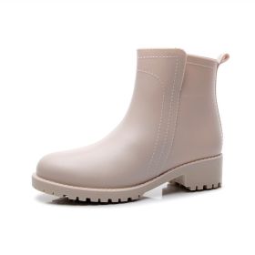 Chelsea Rain Shoes Woman Ankle Rainboots Rubber Boots Non-slip Water Shoes Female Galoshes Overboot for Adult934 (Color: beige, size: 40)