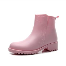 Chelsea Rain Shoes Woman Ankle Rainboots Rubber Boots Non-slip Water Shoes Female Galoshes Overboot for Adult934 (Color: pink, size: 40)