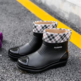 Winter Rubber Boots for Women Water Shoes Rain Boots New Ankle Boots Solid Color Purple Rainboots with Sock934 (Color: Black plus velvet, size: 36)