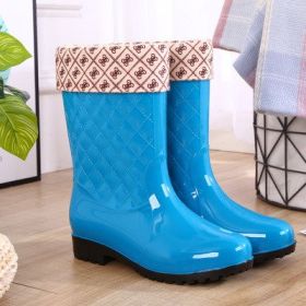 Rain Boots Woman Water Shoes Women Slip On Keep Warm Non-Slip Boots Women Lluvia Boots Washing Shoe Rain Boots For Women d34 (Color: Blue cotton jacket, size: 36)