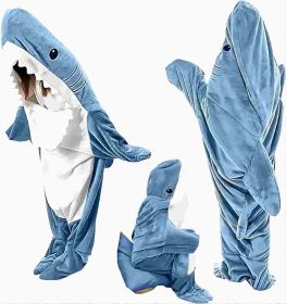 Ambitelligence Shark Blanket Hoodie Onesie for Adults and Kids, Cozy Flannel Shark Costume Shark Sleeping Bag (size: 67-72in)