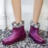 Winter Rubber Boots for Women Water Shoes Rain Boots New Ankle Boots Solid Color Purple Rainboots with Sock934